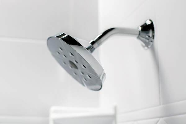 close-up shot of a chrome showerhead