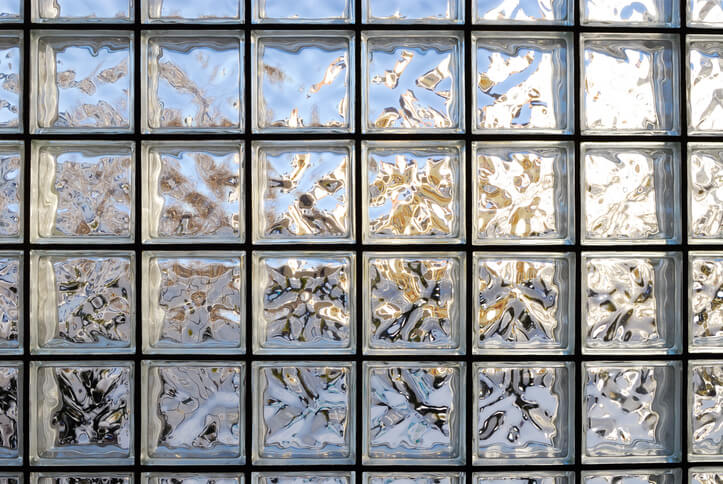 close-up shot of a glass block window