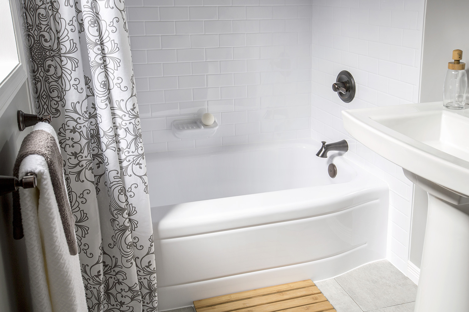 White bathtub in modern bathroom