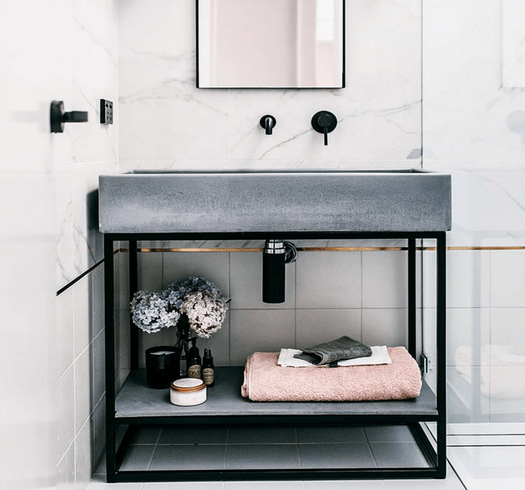 Concrete sink on a metal frame