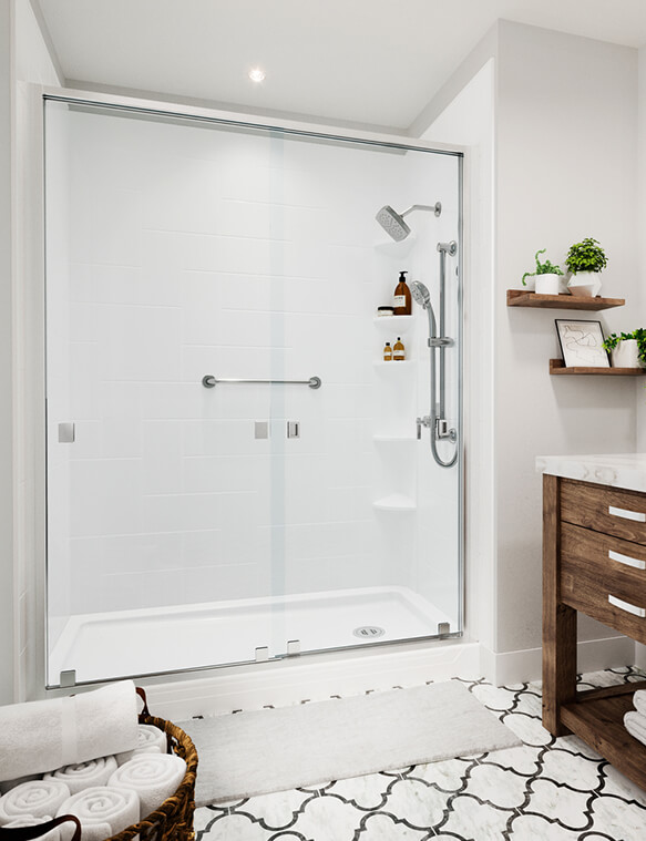 Recessed lighting is providing a well-lit shower area an additional wow factor.